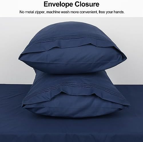 1800 Thread Count, Embroidered, Soft Brushed Microfiber Pillowcases, 2 Pack, King Size, Blue, Lirex