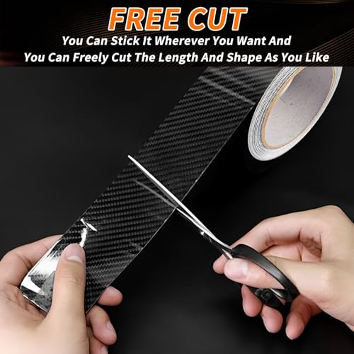 Car Door Sill Protector, Carbon Fiber Thickened Tape, 2x394in, Black