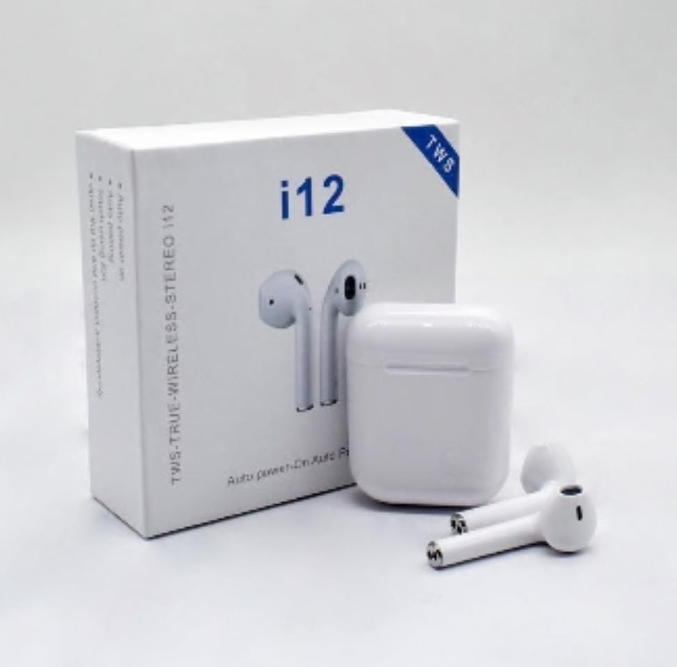 TWS True Wireless Stereo i12 Earbuds, White, Auto Pairing, Auto Power On, Touch Control