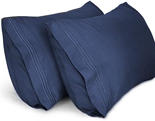 1800 Thread Count, Embroidered, Soft Brushed Microfiber Pillowcases, 2 Pack, King Size, Blue, Lirex