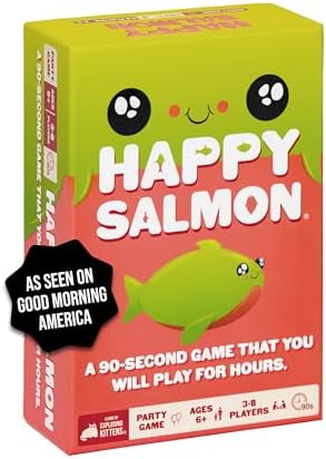 Happy Salmon Quick Matching Card Game, Easy Learn, Party Game, 3-8 Players, Ages 6+, Exploding Kittens