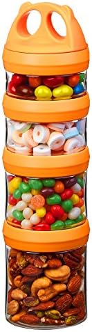 SELEWARE Portable, Stackable Food Storage Containers for Formula, Snacks, Powder and Drinks, Twist Lock System, Airtight, Leak-Proof, BPA and Phthalate Free, 4-Piece Jars, 31oz Orange