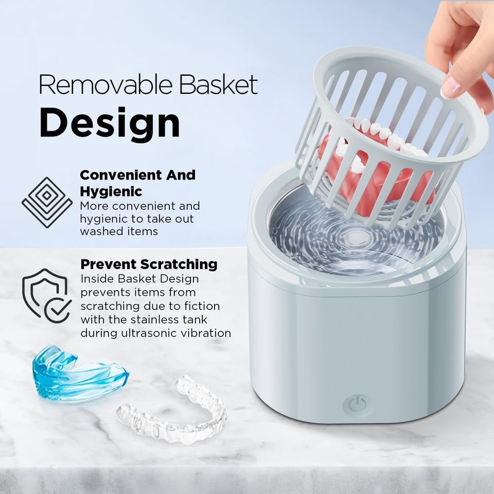 New Ultrasonic Retainer Cleaner for Dentures, 25W, 220ML (White)