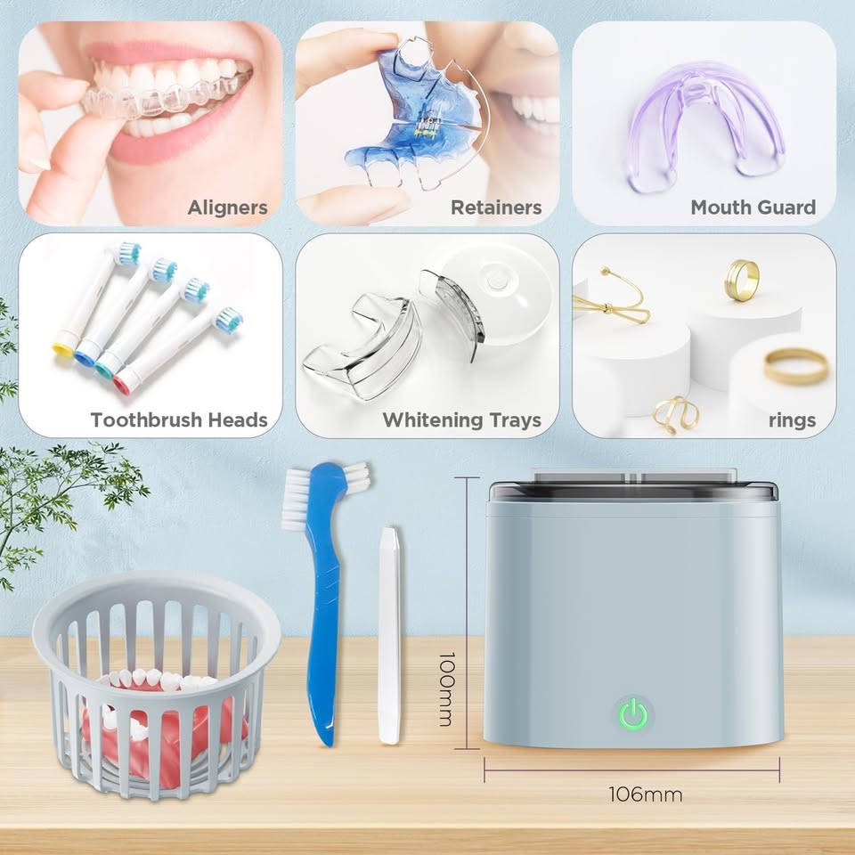 New Ultrasonic Retainer Cleaner for Dentures, 25W, 220ML (White)