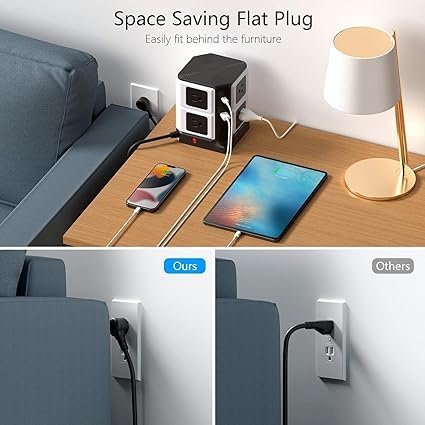 BESTEK USB Power Strip, 8-Outlet Surge Protector, 1500 Joules, 40W/8A, 6 USB Ports, ETL Listed