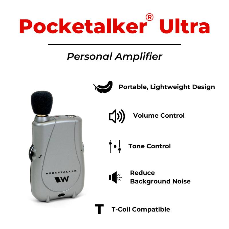 New Williams Sound PKT D1 EH Pocketalker Ultra Duo Pack Amplifier, Silver and Black