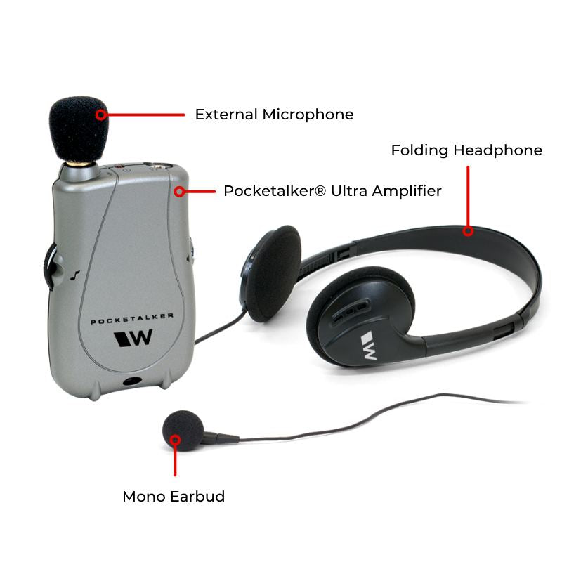 New Williams Sound PKT D1 EH Pocketalker Ultra Duo Pack Amplifier, Silver and Black