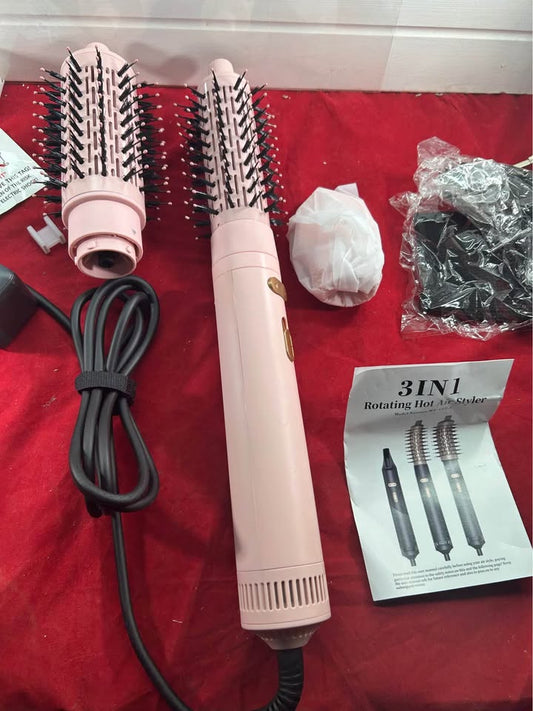 New 3-in-1 Rotating Hair Dryer Brush, Spinning, Detachable Heads (2"&1.5"), 3H/2S, Curl/Straight