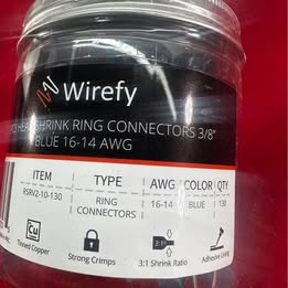 130 PCS Heat Shrink Ring Terminals, Marine Grade, #10 Spade Terminals, Blue 16-14 Gauge, Wirefy
