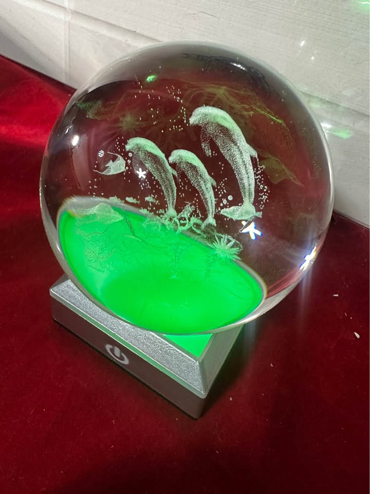 3D Crystal Ball Dolphin Lamp with LED Holder, Christmas, Birthday, Anniversary Gift, YANZXU