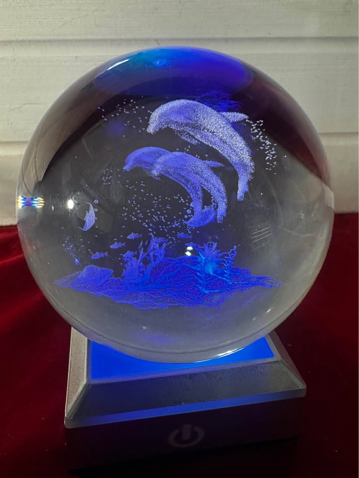 3D Crystal Ball Dolphin Lamp with LED Holder, Christmas, Birthday, Anniversary Gift, YANZXU