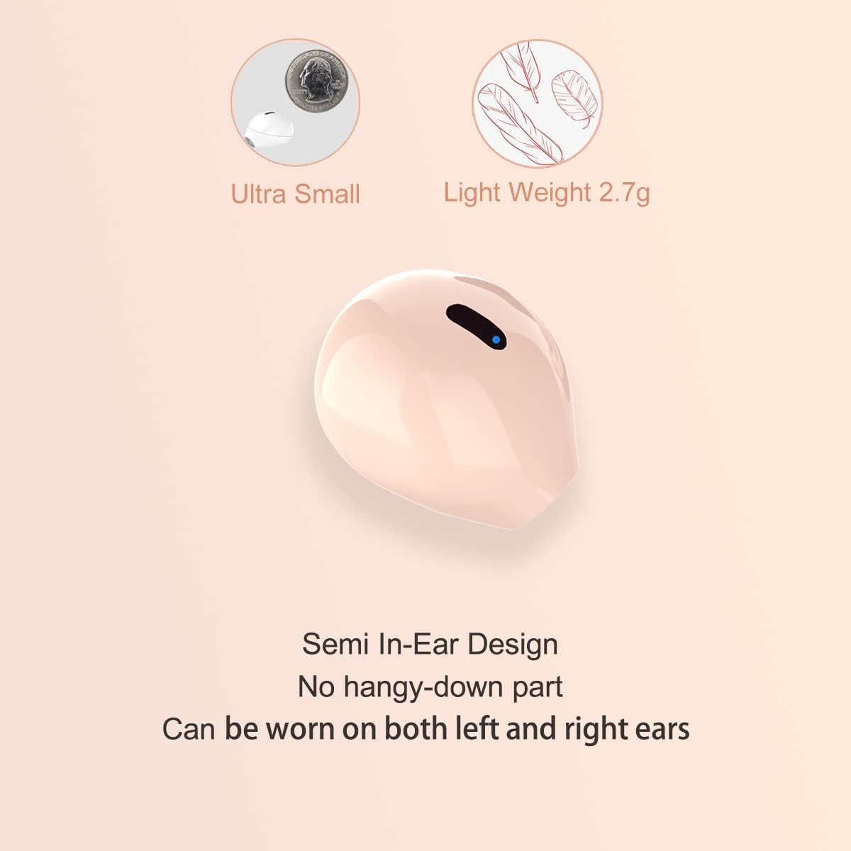 New eleror Invisible Wireless Blue Tooth Earbuds Mini Earpiece Small Ear buds (Pink)