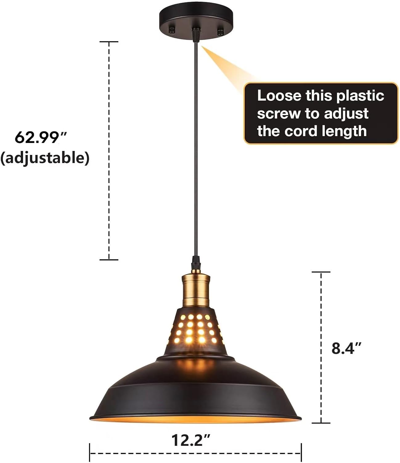 New Black Farmhouse Pendant Light Kitchen Island Lighting, 12 Inch Vintage Oil Rubbed Bronze