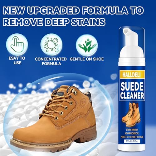 Shoe Cleaner for Suede, Nubuck, Leather, White Shoes, Removes Dirt & Stains, with Brush, 200ml