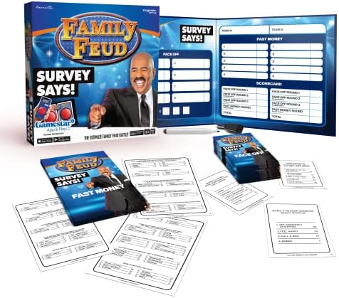 Family Feud Survey Says : 150 Question Cards, 50 Fast Money Cards, App with Sound Effects