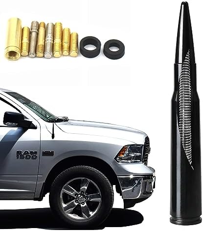 50 Cal Stubby Antenna mast Fit for car Track Antenna Delete Replacement, Ford F150 F250 F350 RAM 1500 2500 GMC Denali Chevy Pick-up Upgrade Signal Models
