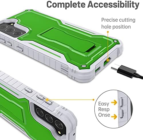 Samsung S21 FE Case, Dual Layer Shockproof, Built-in Kickstand, Screen Protector, Green, FITO