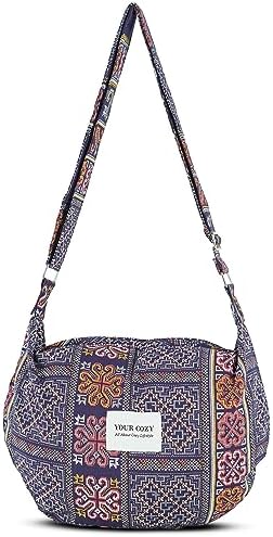 Crescent Crossbody Bag for Women, Large Boho Cotton, Lightweight, Zipper