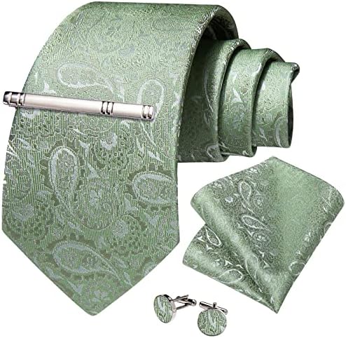 Ties Men's Paisley Silk Set w/ Pocket Square, Cufflinks & Tie Clip DiBanGu