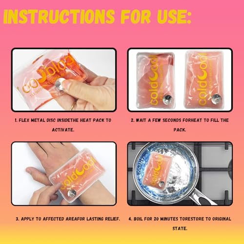 Reusable Gel Hand Warmers, Long Lasting Heat, Rechargeable Click & Boil, 4 Pack, Pink, for Women & Men