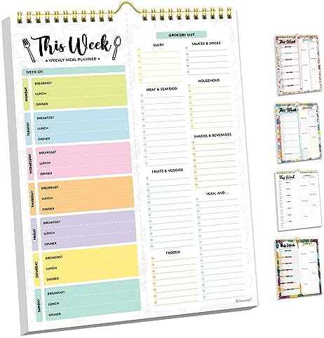 Weekly Meal Planner, 52-Sheet Undated Pastel Magnetic Fridge 8.5x11in Spring-Bound, Decorably