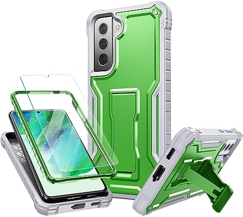 Samsung S21 FE Case, Dual Layer Shockproof, Built-in Kickstand, Screen Protector, Green, FITO