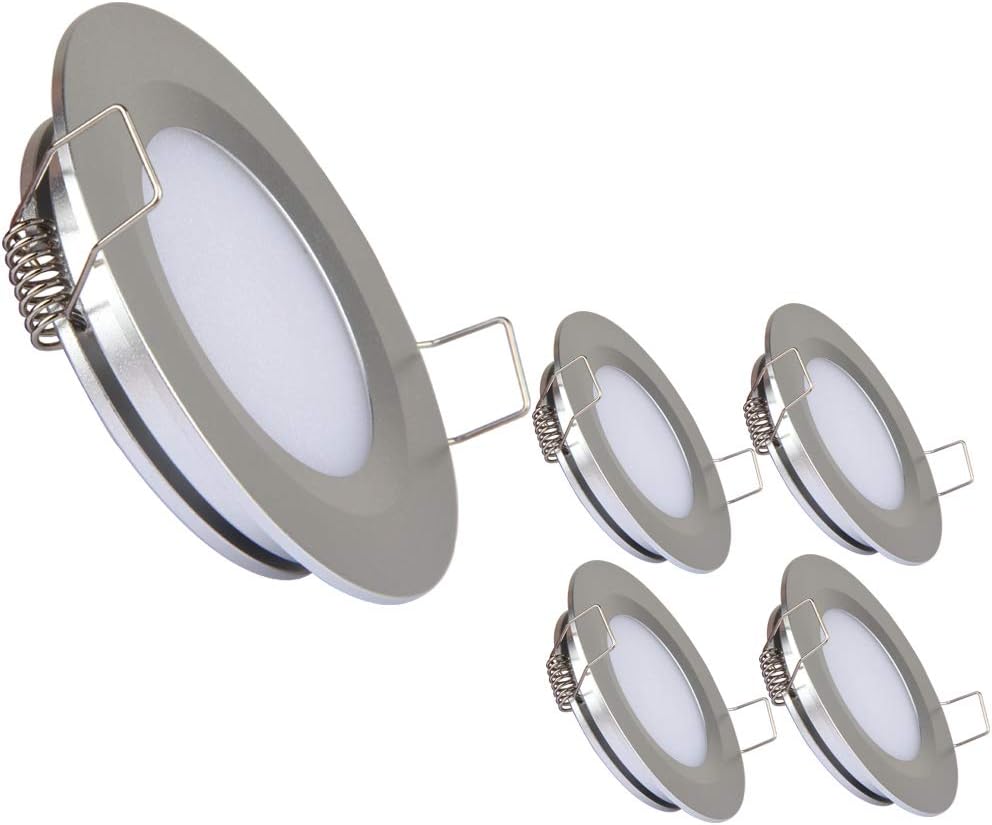 RV Boat Recessed Ceiling Light, 4 Pack, Super Slim LED, DC 12V 3W, Silver