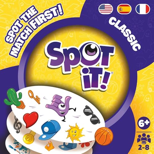 Spot It! Classic : Bilingual FR/EN, 2-8 Players, Ages 6+