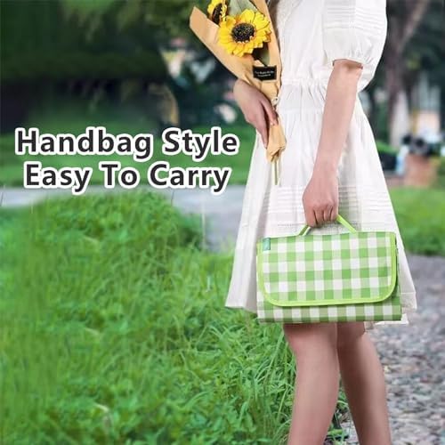 Picnic Blanket 78"x118" Waterproof Sandproof Foldable Portable Carry Strap Green