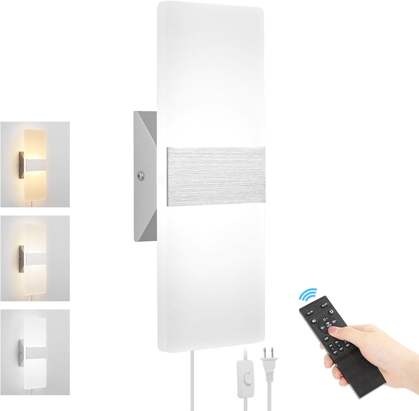New NCOMLI Plug in Wall Sconces with Stepless Adjustable 3000K-6500K Colors and 10%-100% Brightness