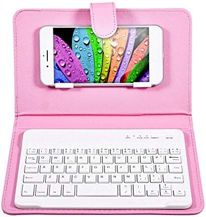 Portable Bluetooth Keyboard, Pink Leather Case, Detachable Flip Case, Stand for 4.5''-6.8'' devices