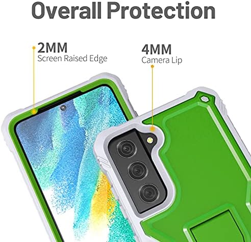 Samsung S21 FE Case, Dual Layer Shockproof, Built-in Kickstand, Screen Protector, Green, FITO