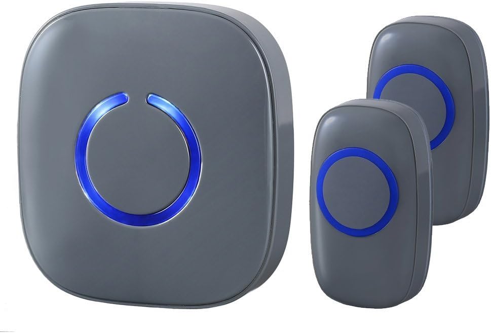 SadoTech Wireless Doorbell, Model CX, 2 Push Buttons, Waterproof, 4 Volume Settings, Gray
