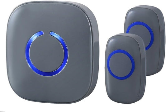 SadoTech Wireless Doorbell, Model CX, 2 Push Buttons, Waterproof, 4 Volume Settings, Gray