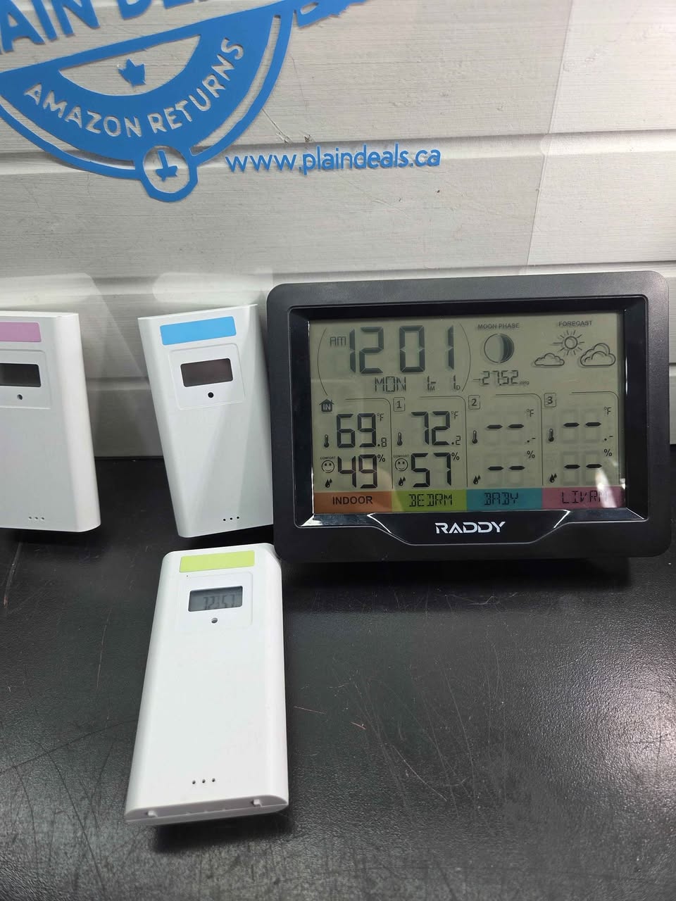 Wireless Weather Station with 3 Sensors, Indoor/Outdoor Temp & Humidity, Forecast Clock, Raddy