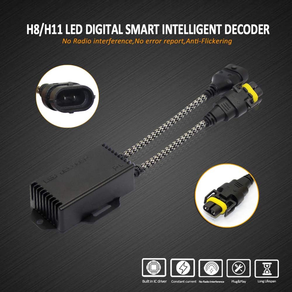 New D-Lumina H8 H9 H11 LED Canbus Decoder, Anti Flicker Harness, Error Free, Pack of 2