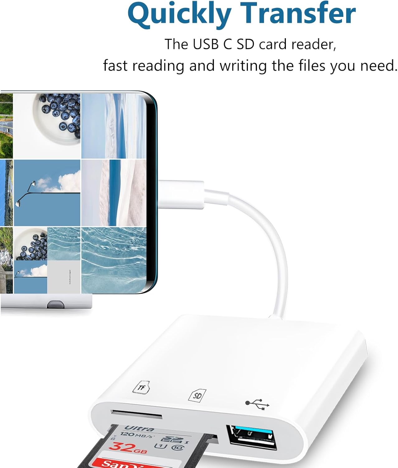 USB C to USB OTG Adapter, 3 in 1, SD/TF Card Reader, Camera Adapter