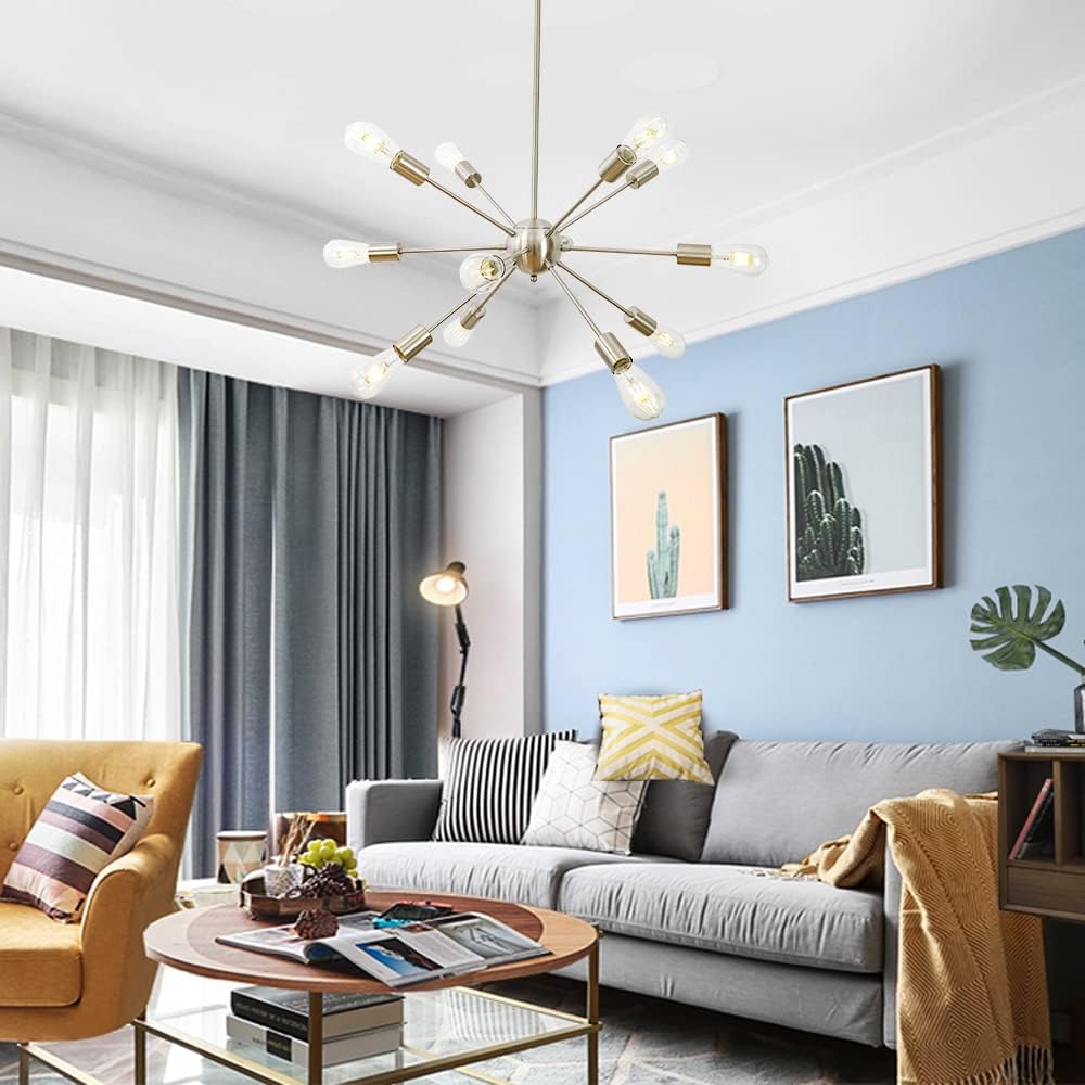 NEW Bonlicht Sputnik Chandelier 12 Lights Brushed Nickel Modern Pendant Lighting 12SN