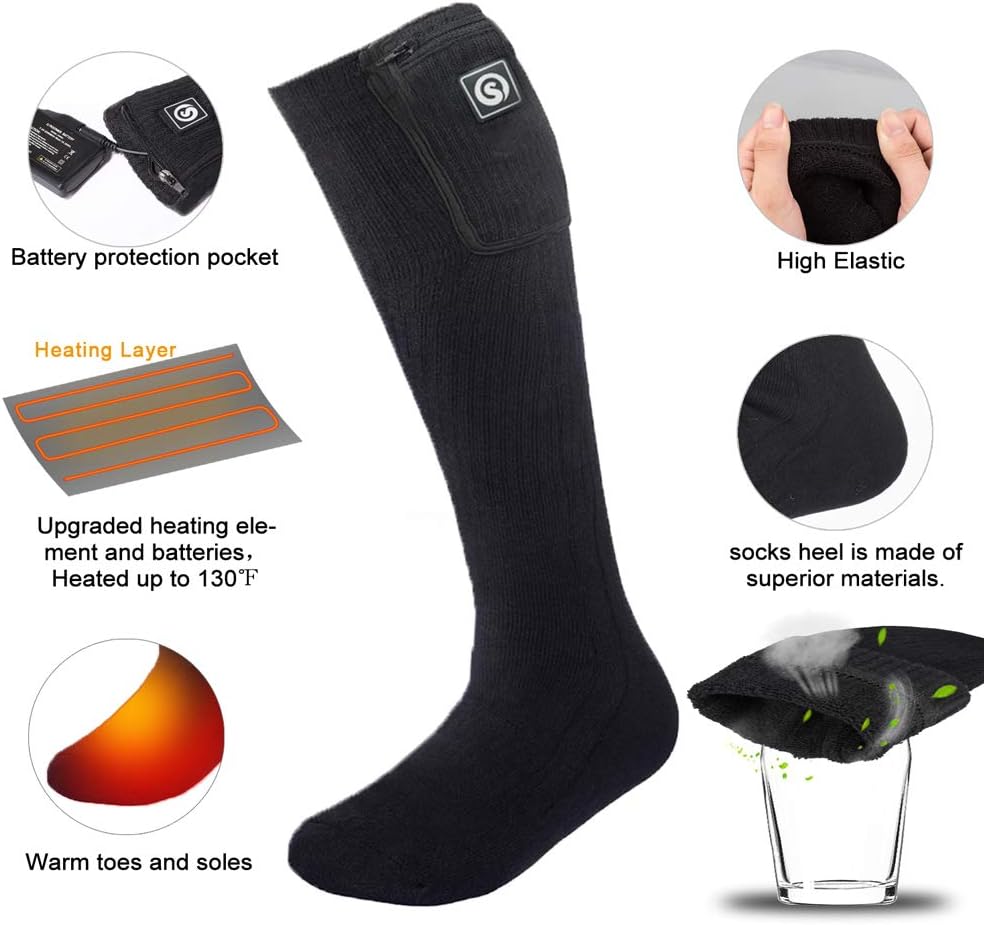 New Sunwill Heated Socks, 7.4V 2200mah Rechargeable Battery, Winter, for Hunting, Skiing, Camping