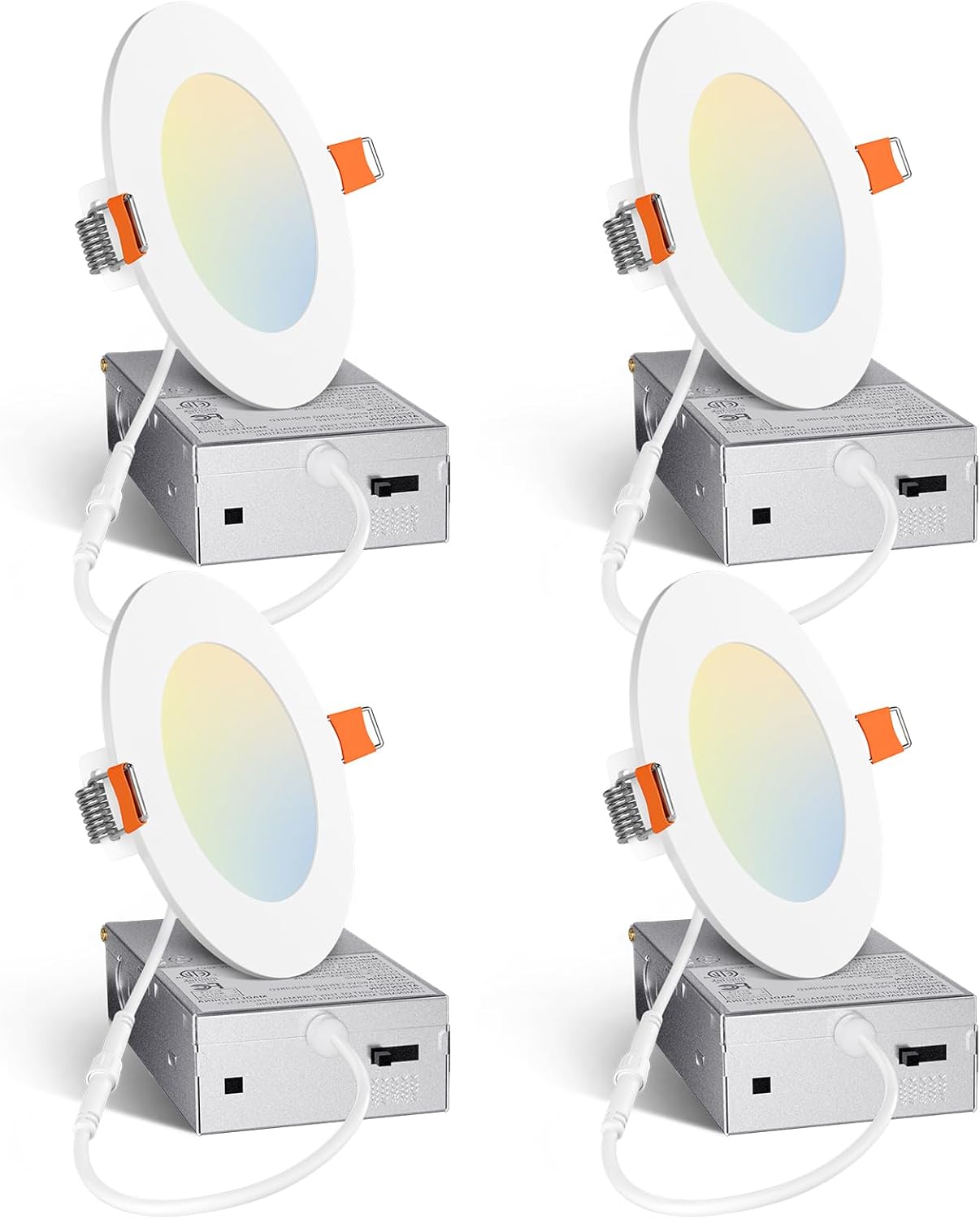 4 Pack 4 Inch Ultra-Thin LED Recessed Light with Junction Box, 2.7k-5k, 700LM, Dimmable, Amico