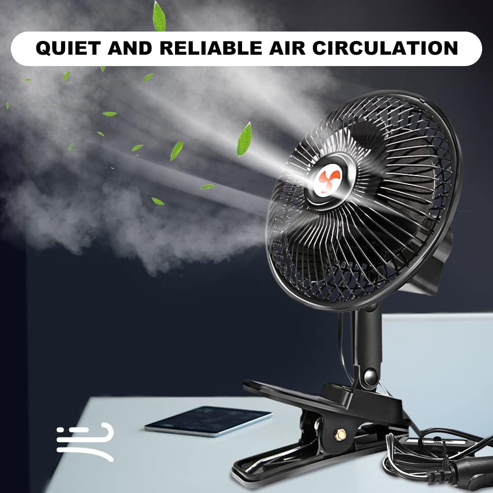 6" Portable 12V Oscillating Clip Fan, 360° Cooling, Cigarette Lighter Plug, Truck/RV/Car, 5FT