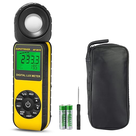 AP-881D Digital Light Meter, LUX Meter Up to 400,000Lux, Ambient Temp, CE/ISO/ROHS, Battery
