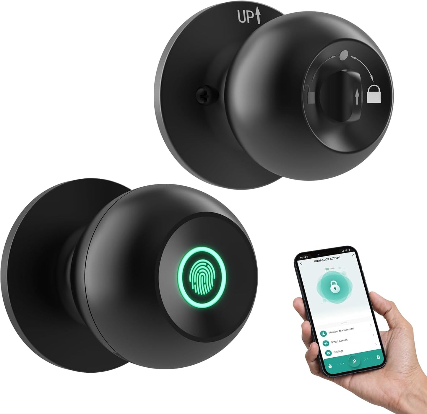 New Smart Fingerprint Door Lock, App Control, Keyless, 20 Prints, Black, GHome