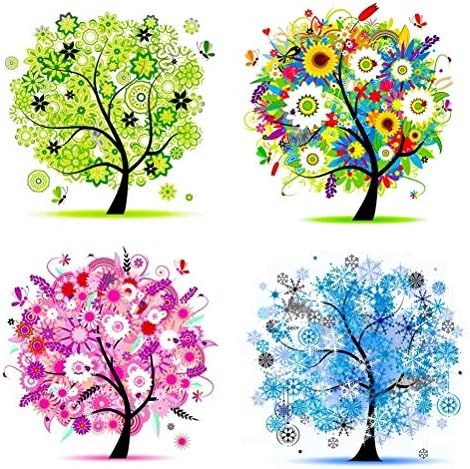 DIY 5D Diamond Painting Kits, Special Shape Rhinestone Crystals, Four Season Life Trees, Home Decor, Pack of 4, CooCu