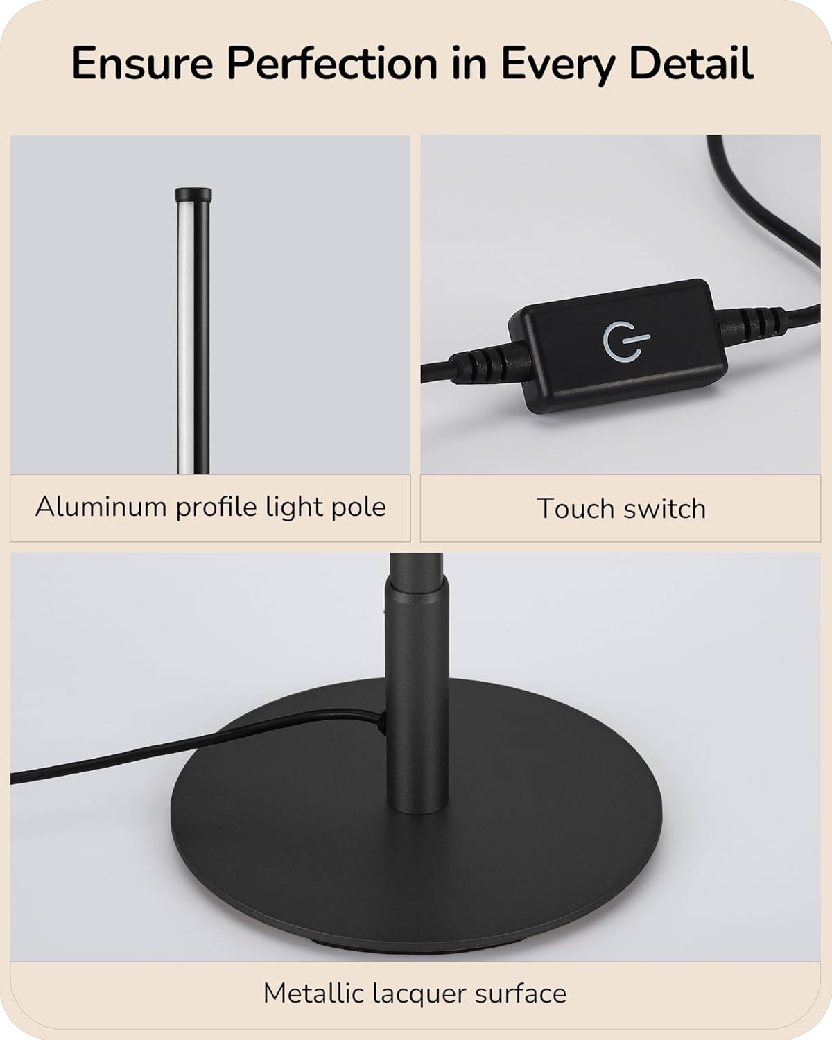 New LED Table Lamp, Minimalist Bedside Lamp with 3 Dimmable Color Temperature, Touch Controller 6W