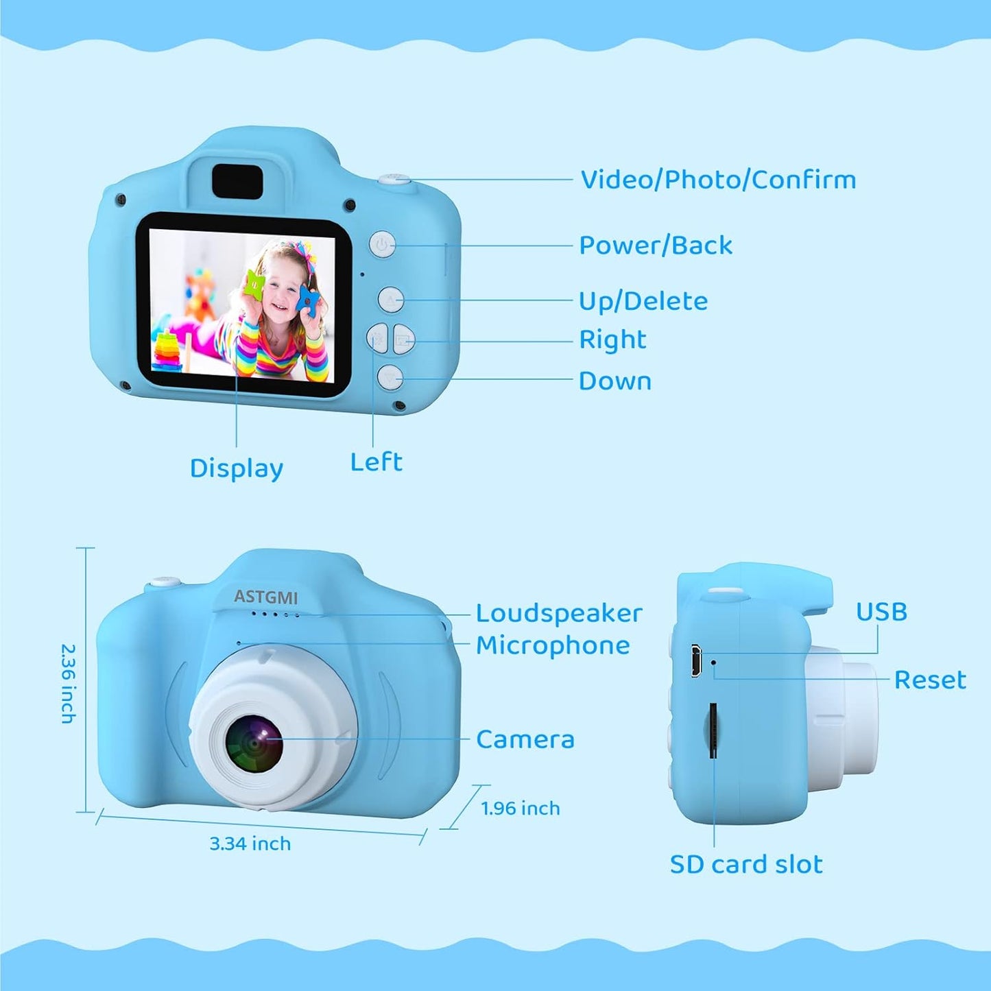 New ASTGMI Kids Camera, 1080P HD Video, 2.0 Inch IPS Screen, 32GB SD Card, for 3-8 Year Olds