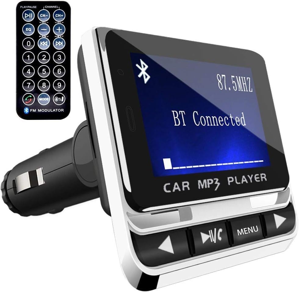 Bluetooth FM Transmitter for Car, Wireless Radio Adapter, Music Receiver, USB Charger, Silver