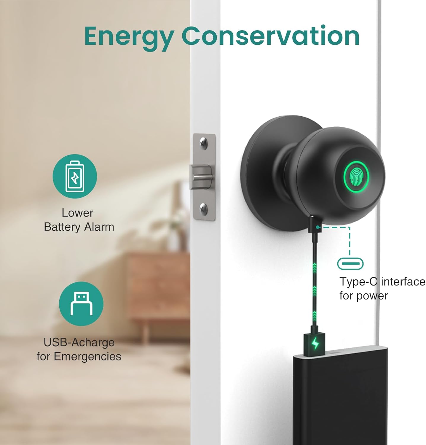 New Smart Fingerprint Door Lock, App Control, Keyless, 20 Prints, Black, GHome