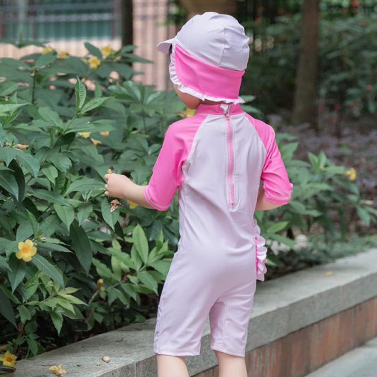 Girls' One-Piece Swimsuit, UV Protection, Sun Hat, Tyidalin