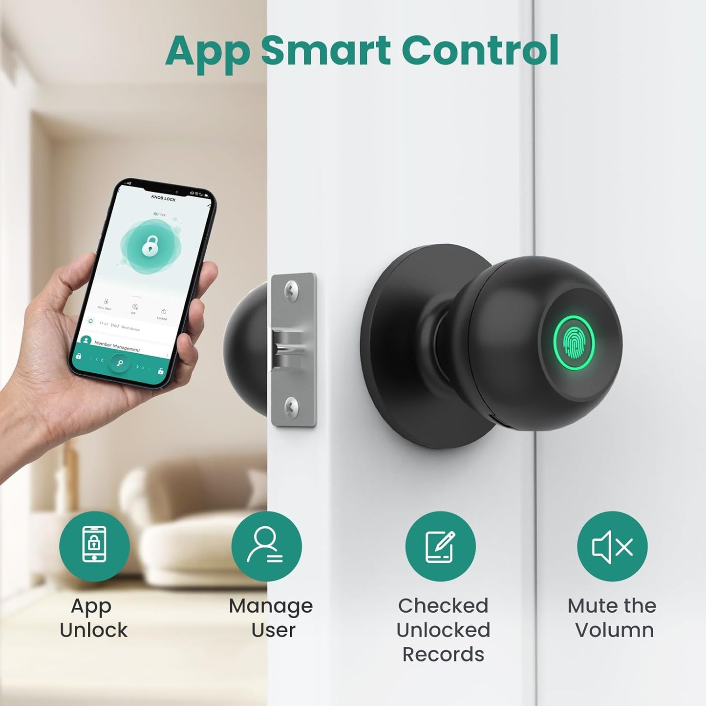 New Smart Fingerprint Door Lock, App Control, Keyless, 20 Prints, Black, GHome